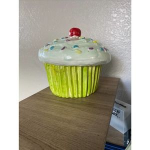 Vintage Retro 70s Cupcake Cookie Jar Canister Large 9”